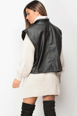 black vegan leather sleeveless jacket 