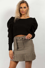 pleated belted check mini skirt 