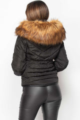 big fur hooded puffer coat black 