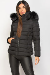big fur hood puffer jacket black 