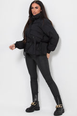 puffer jacket with cinched waist