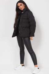 black padded puffer jacket with drawstring waist