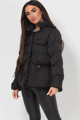 puffer padded jacket with drawstring waist black