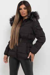 big fur hood coat black womens