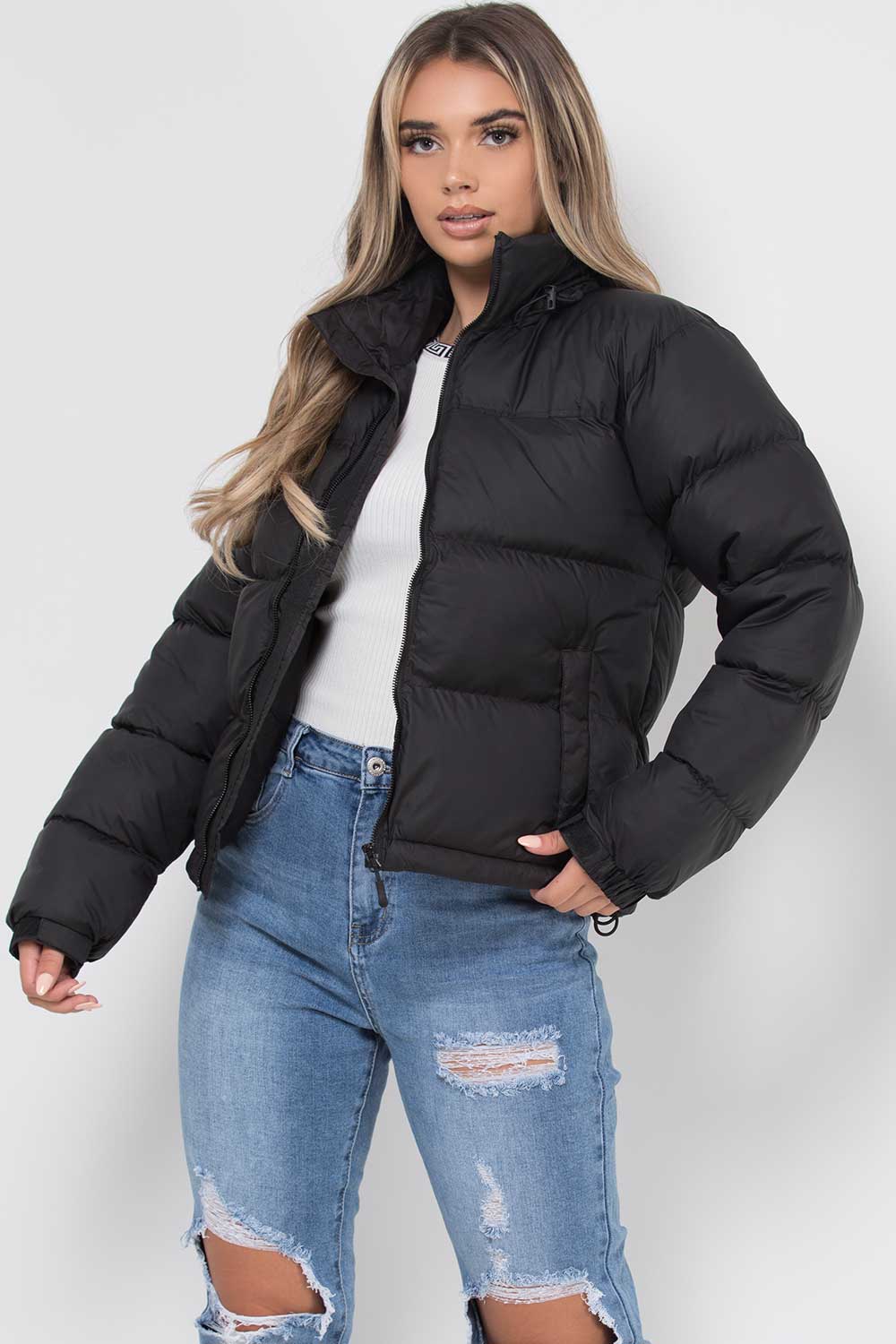 Women's Winter Cropped Outwear Long Sleeve Quilted Puffer Jacket Zip Up  Stand Collar Padded Coat at Amazon Women's Coats Shop