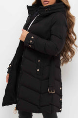 longline puffer coat with belt