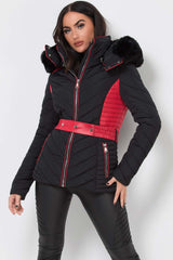womens black puffer jacket with fur hood
