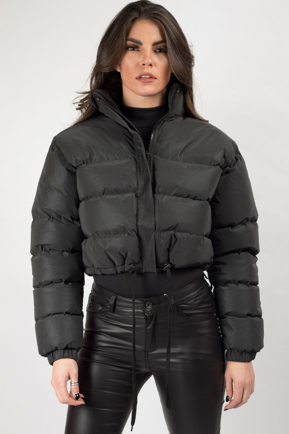 cropped padded puffer jacket black reflective