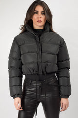 black padded puffer cropped jacket womens