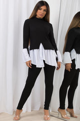 jumper shirt with frill hem and leggings co ord set