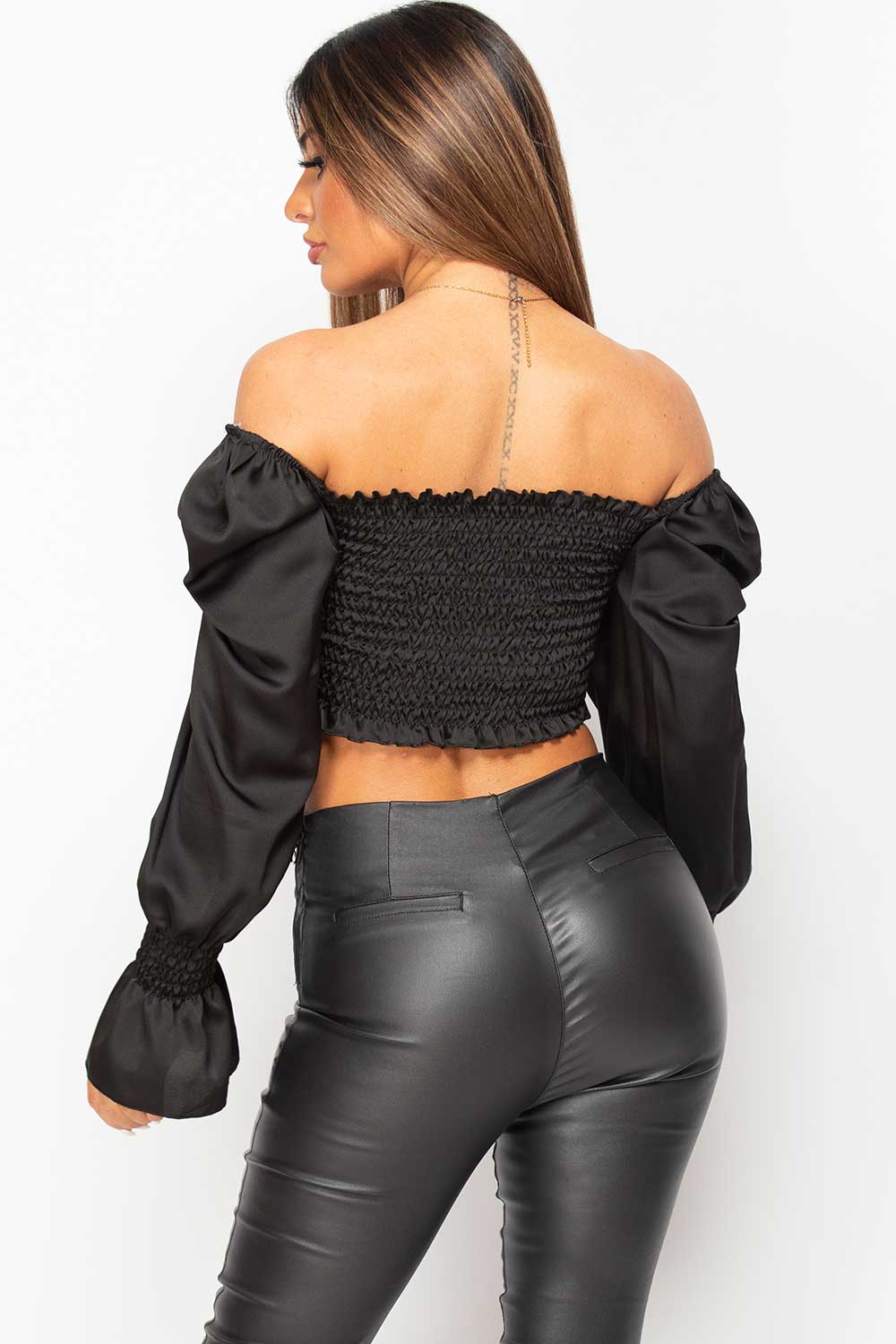 black satin going out crop top