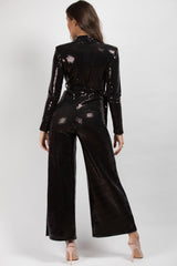 black sequin long sleeve jumpsuit 