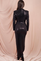 black sequin wrap dress 
