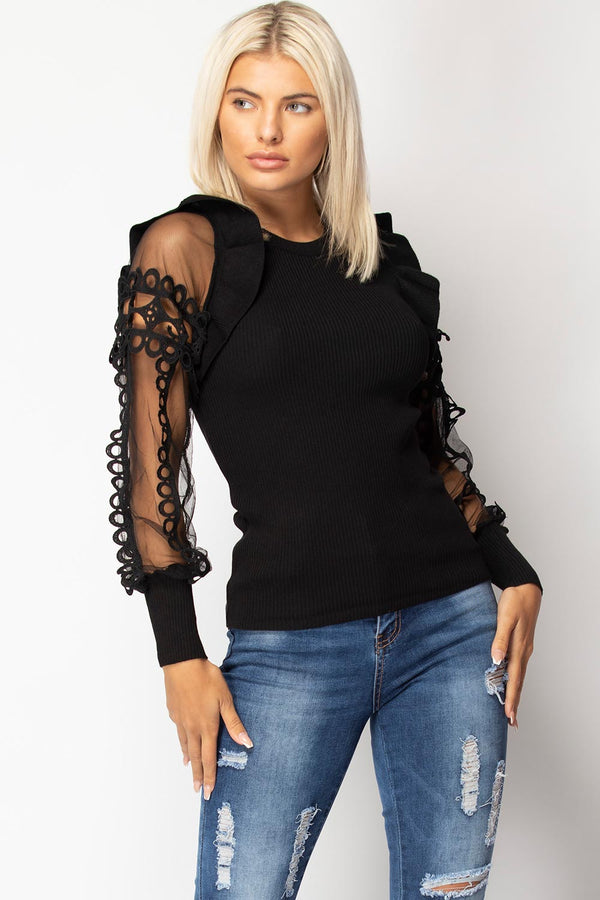 Black jumper discount with sheer sleeves