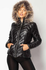 black shiny puffer jacket womens 