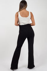 black high waisted split front trousers 