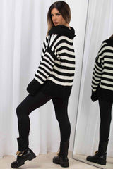 womens stripe knitted jumper with collar