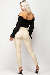 beige leather look jeans womens 