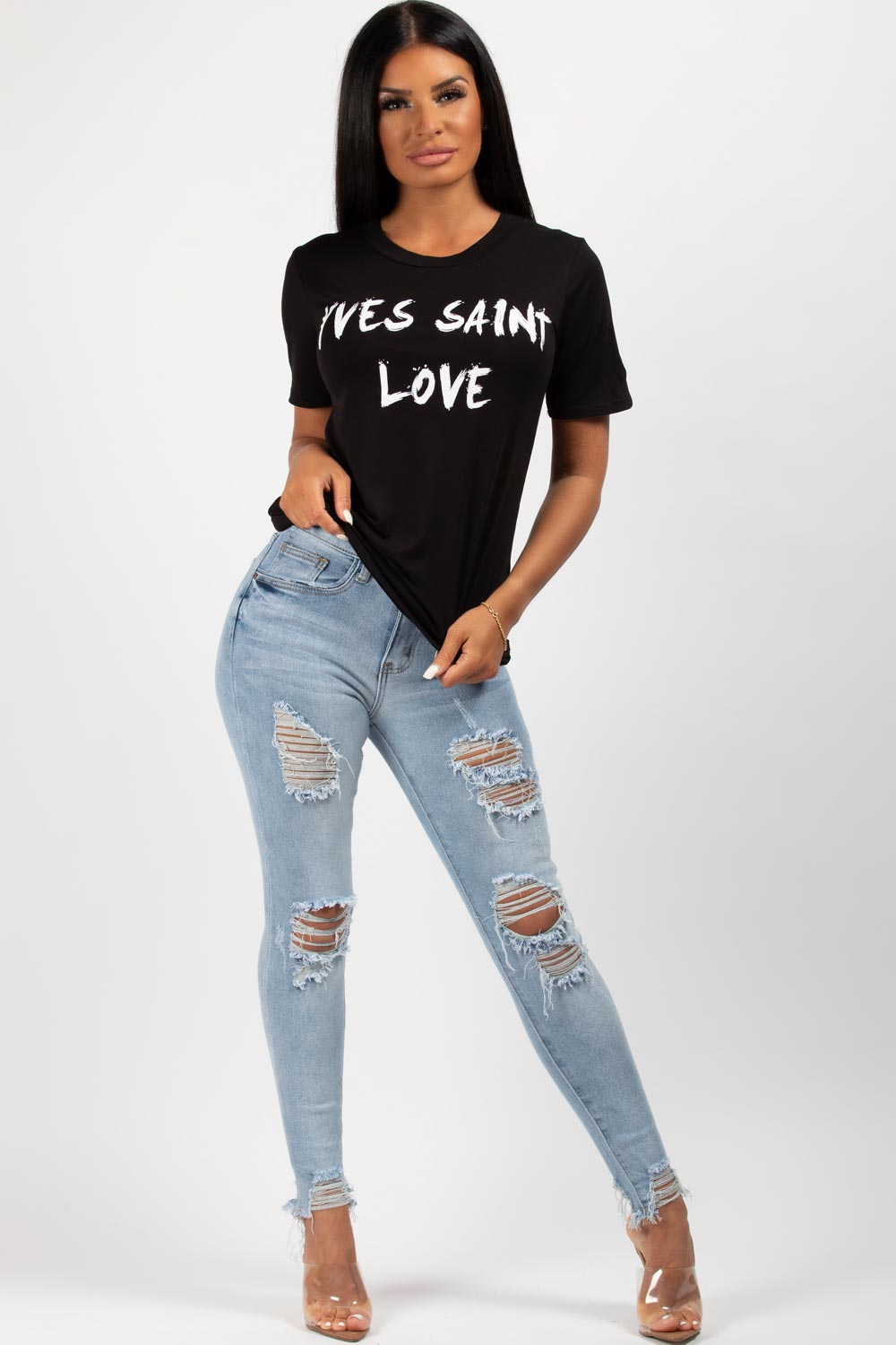 Yves Saint Love Slogan T-Shirt White