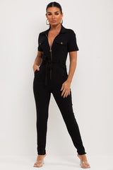 womens black utility pocket jumpsuit