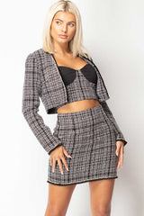 Tweed Skirt Top And Blazer Three Piece Set
