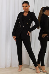 black blazer jacket with gold buttons