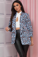 womens blazer with ruched arm leopard print