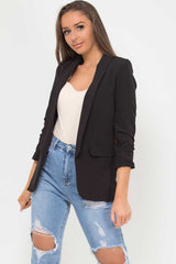 black blazer with ruched sleeves
