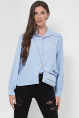 womens long sleeve blouse with matching bag sky blue