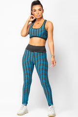 blue push up leggings and crop top gym wear set womens 