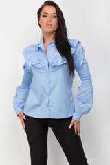 shirt blouse with frill shoulder and shirred long sleeves