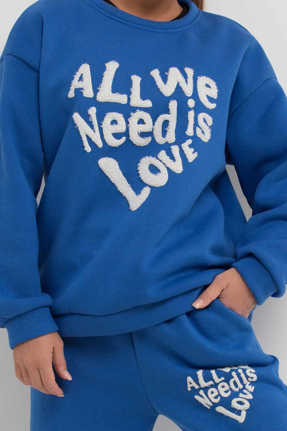 loungewear set with all we need is love towelling
