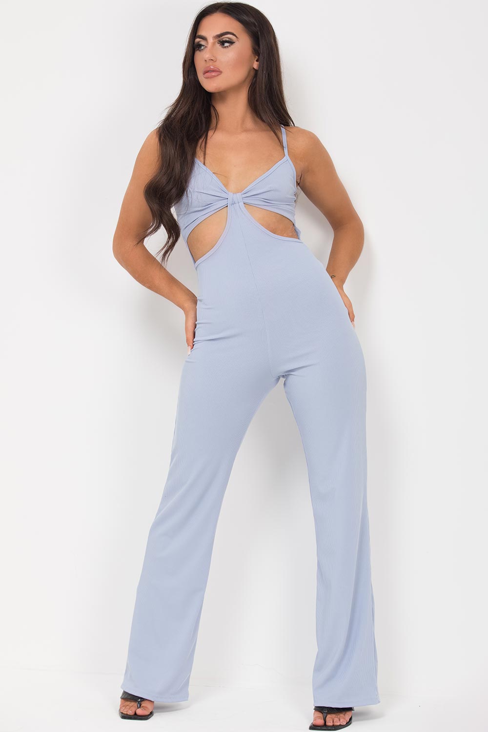 cut out front rib strappy jumpsuit