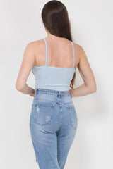 gathered ruched cupped crop top sky blue