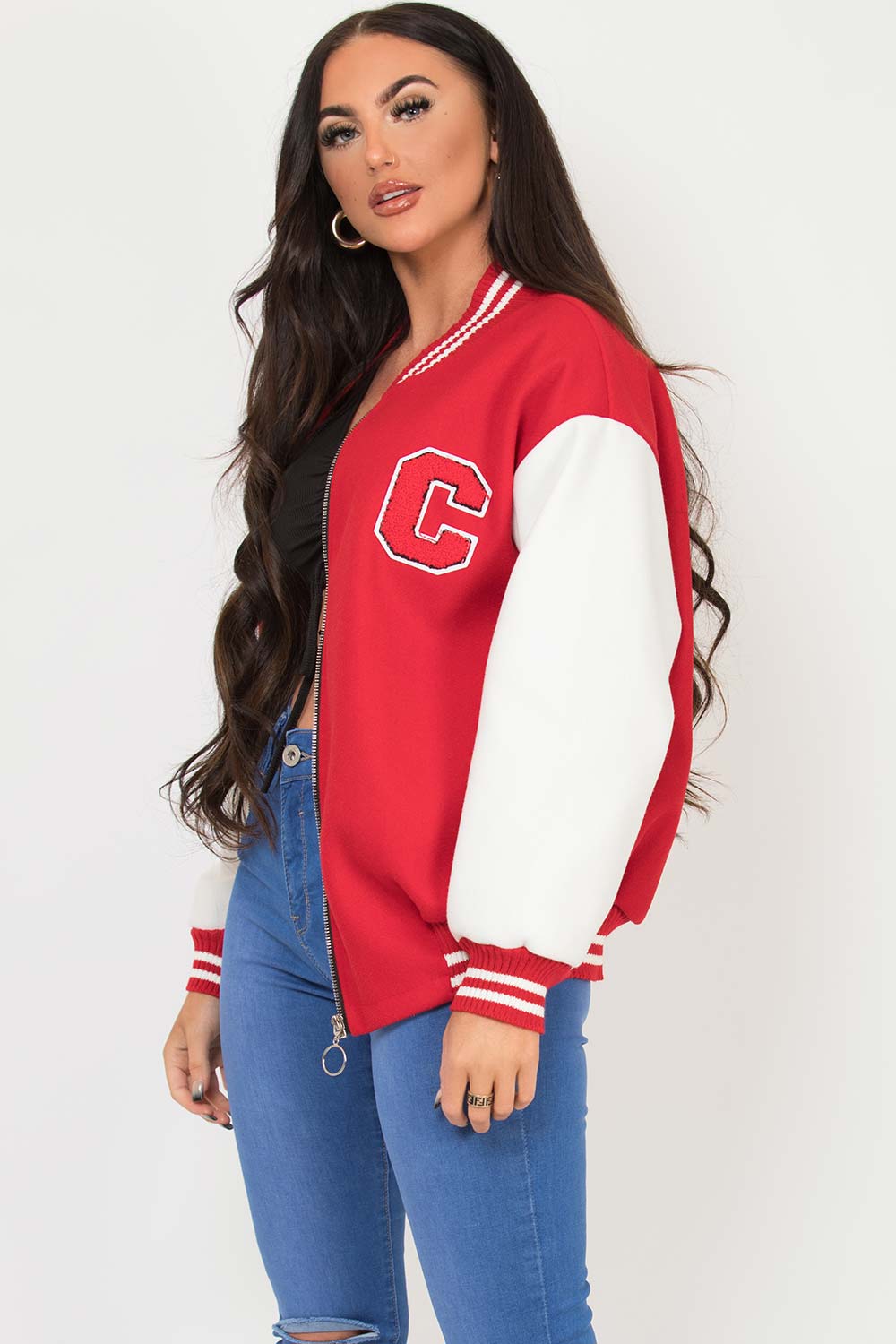 womens baseball varsity jacket c slogan