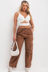 brown cargo trousers with side pockets uk