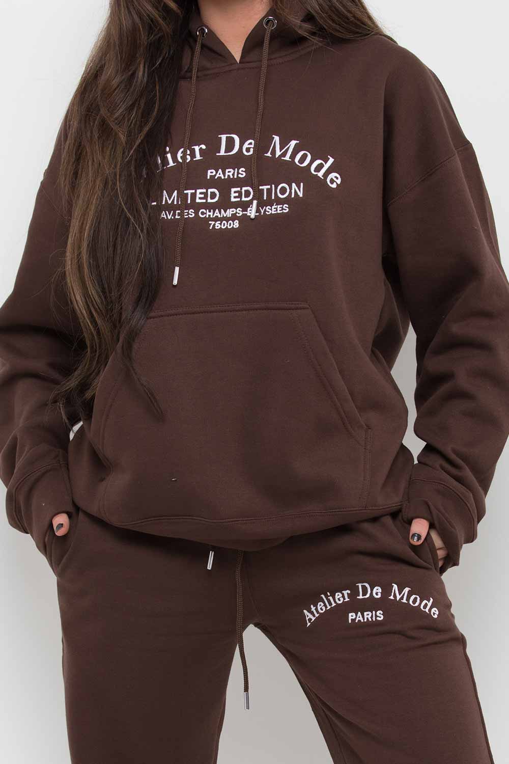 Brown Hoodie and Joggers Loungewear Set Limited Edition Slogan
