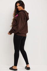 womens oversized brown hoodie with chicago print