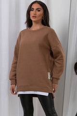 womens sweatshirt jumper with side zip detail