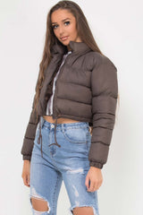 padded puffer cropped coat brown