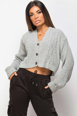grey cable knit crop cardigan 