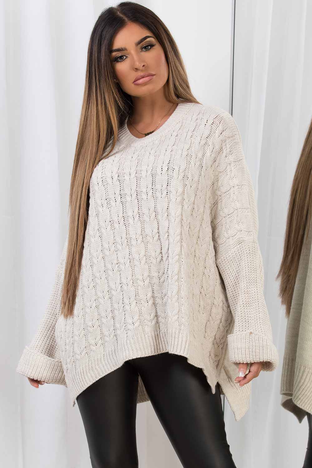 cable knit oversized jumper beige