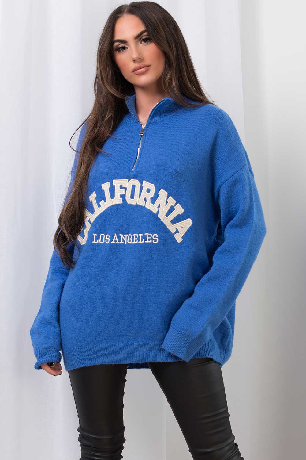half zip jumper with california slogan womens