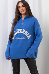 half zip jumper with california slogan womens