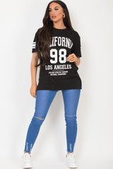 womens black t shirt with california los angeles slogan