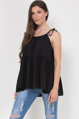 cami strap tiered layered smock top black