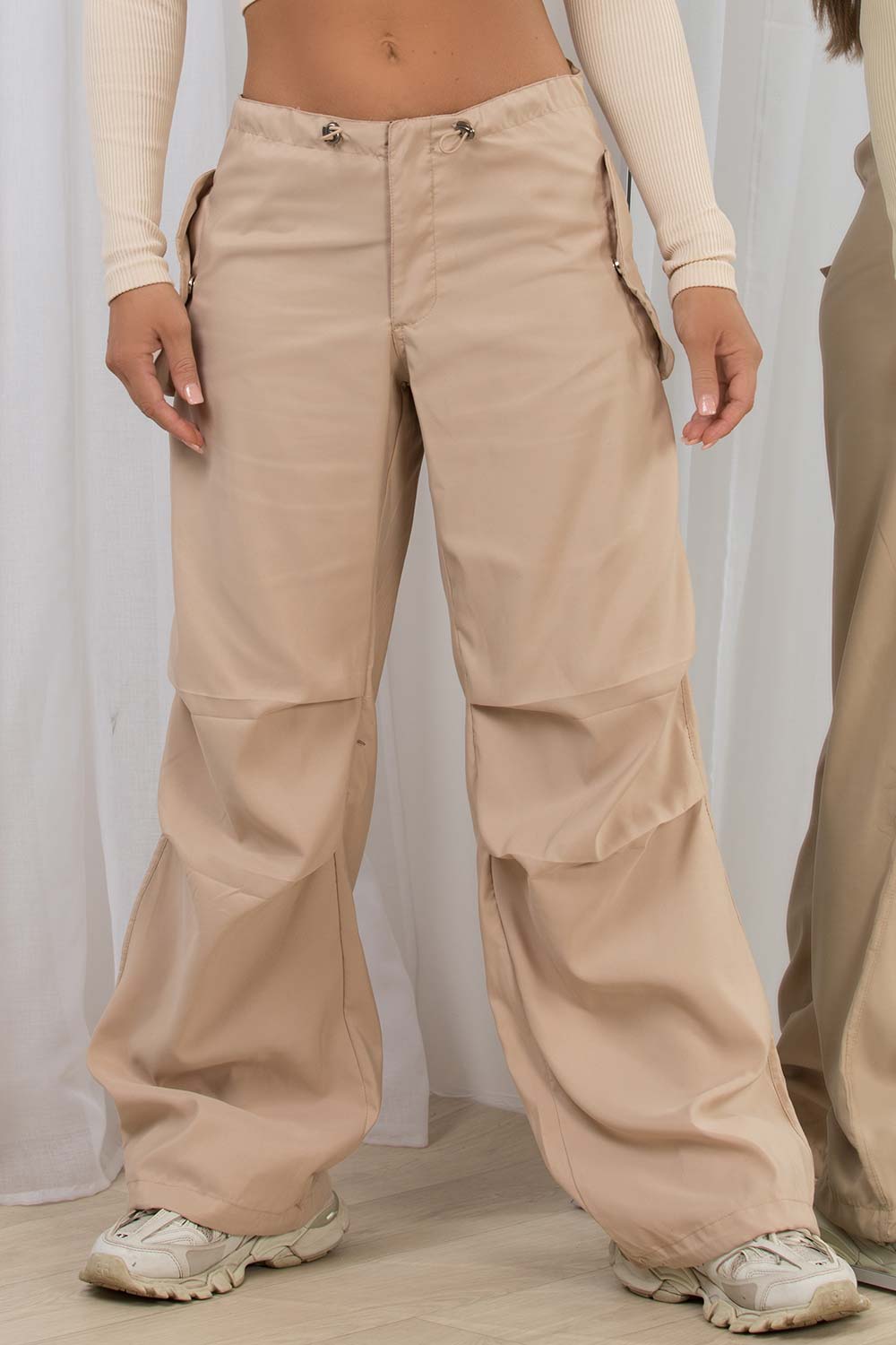 Women's Beige Cargo Pants With Toggle Detail –