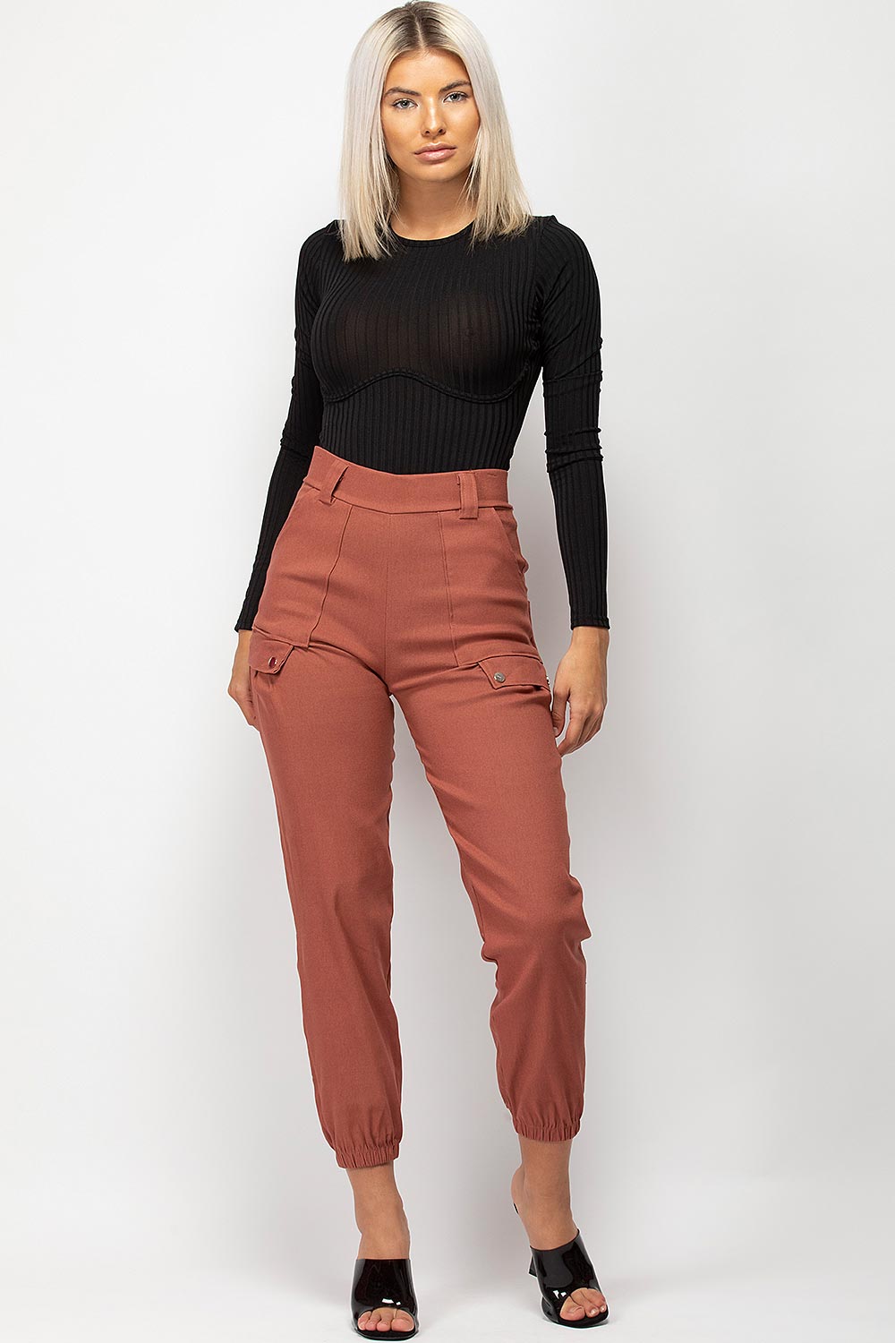 High Waisted Cargo Trousers Rust