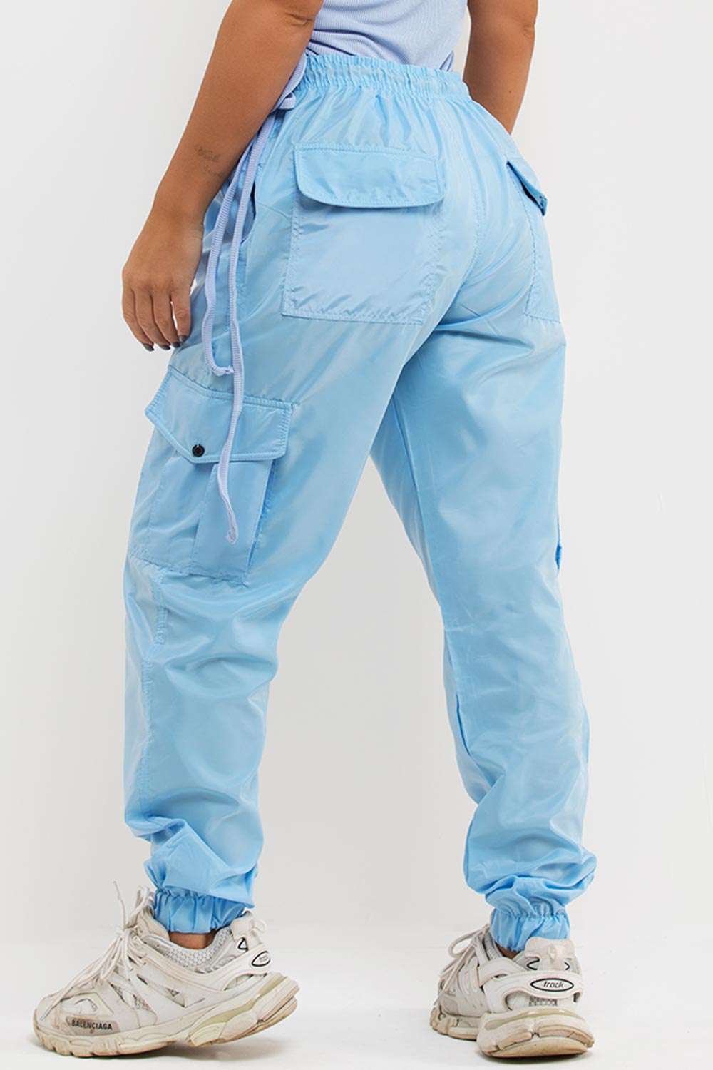 Womens Cargo Pants With Side Pocket Detail Sky Blue  Styledupcouk