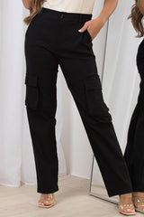 high waisted wide leg cargo trousers black